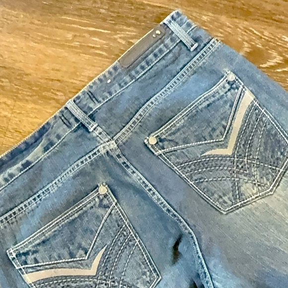 PracaWear Embroidered Distressed Straight Leg Y2K Denim Jeans Dark Wash - Picture 5 of 7